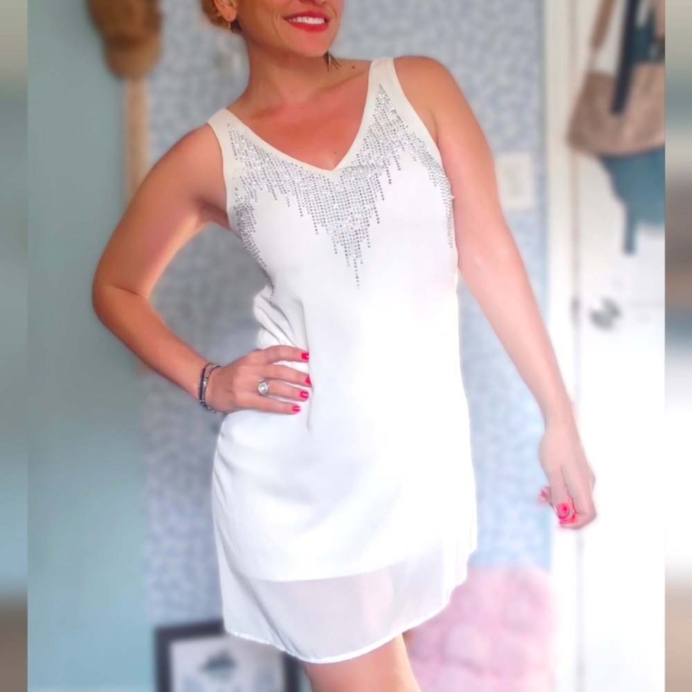 Short White Dress with Delicate Sequins